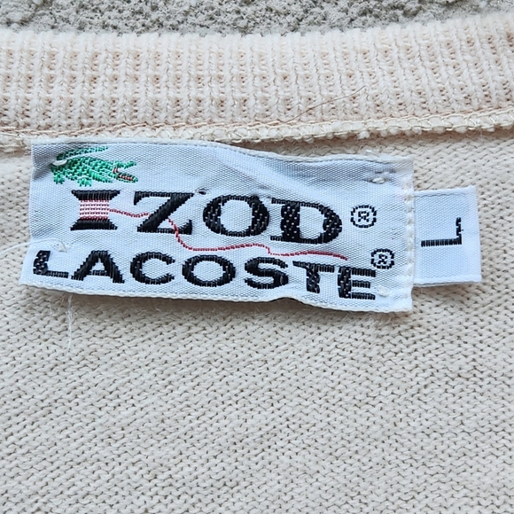 Vintage IZOD LACOSTE Men’s Sweater Large Cream Grandpa Classic Preppy Alligator - Picture 4 of 10